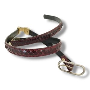 Vintage 1980s Burgundy Snakeskin Skinny Belt | Made in Spain | Size S